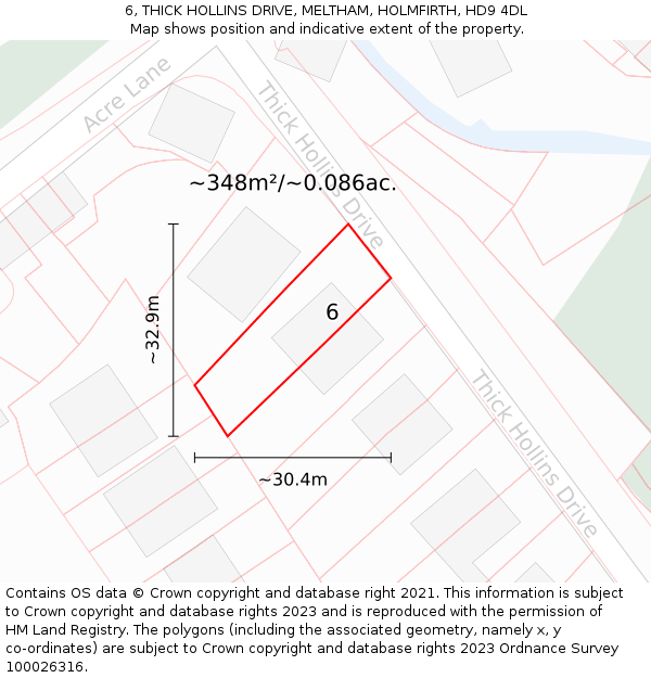 6, THICK HOLLINS DRIVE, MELTHAM, HOLMFIRTH, HD9 4DL: Plot and title map