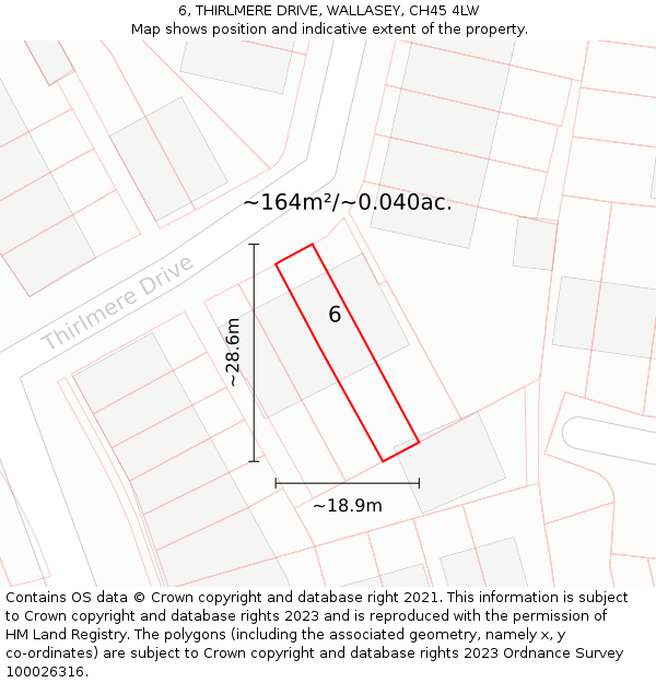 6, THIRLMERE DRIVE, WALLASEY, CH45 4LW: Plot and title map