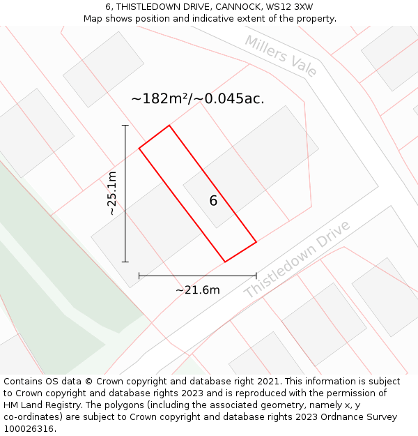 6, THISTLEDOWN DRIVE, CANNOCK, WS12 3XW: Plot and title map