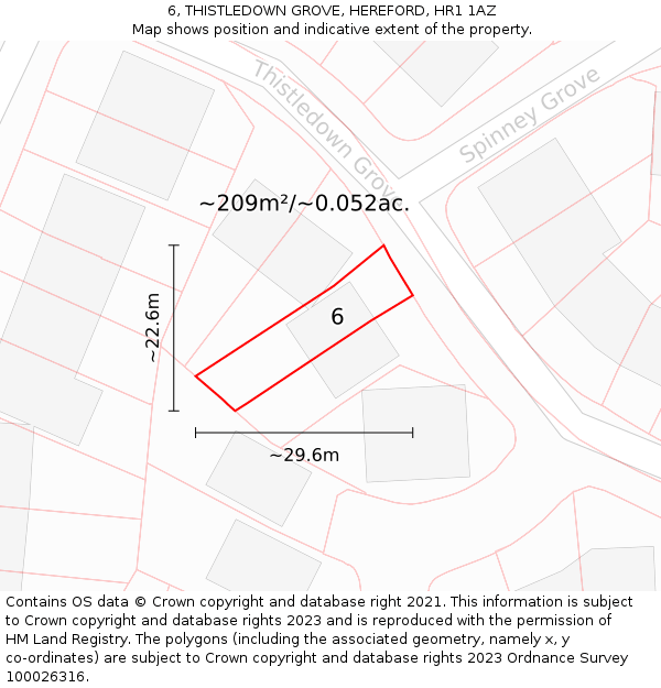 6, THISTLEDOWN GROVE, HEREFORD, HR1 1AZ: Plot and title map