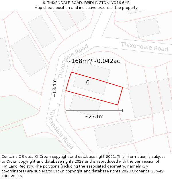 6, THIXENDALE ROAD, BRIDLINGTON, YO16 6HR: Plot and title map