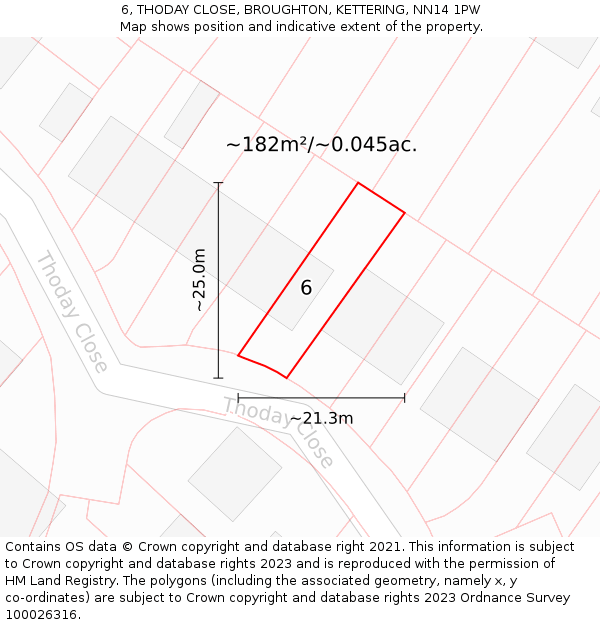 6, THODAY CLOSE, BROUGHTON, KETTERING, NN14 1PW: Plot and title map