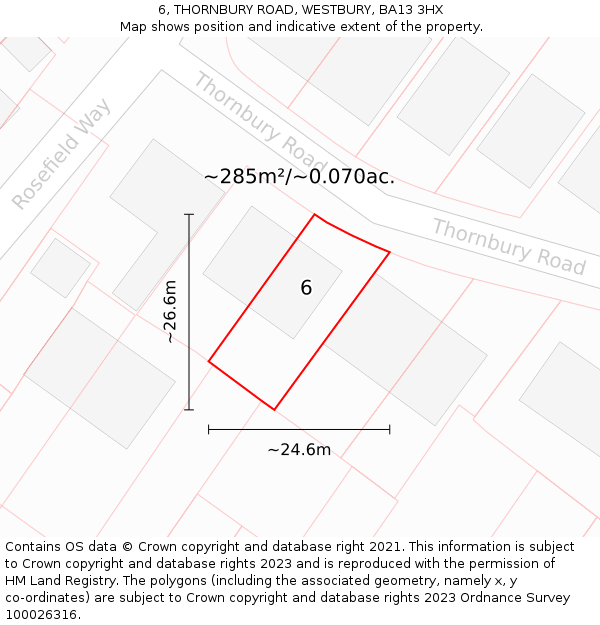 6, THORNBURY ROAD, WESTBURY, BA13 3HX: Plot and title map