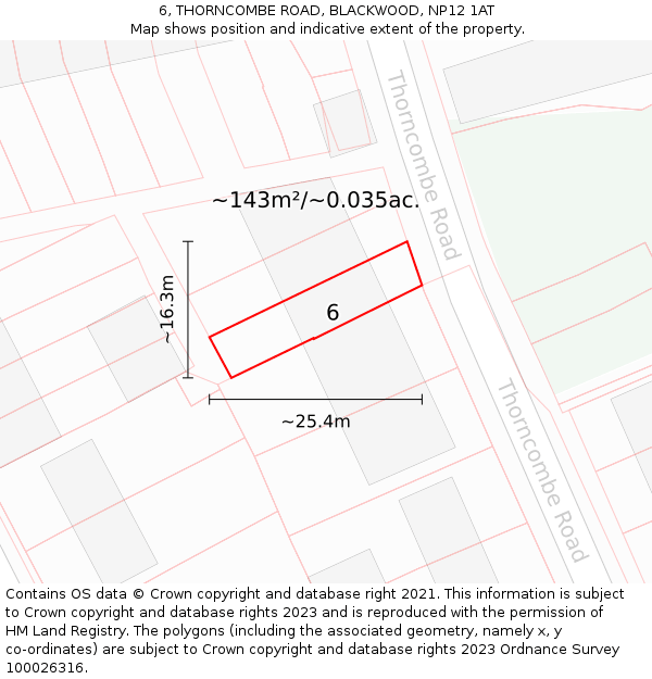 6, THORNCOMBE ROAD, BLACKWOOD, NP12 1AT: Plot and title map