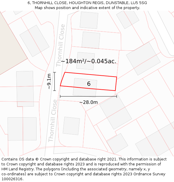 6, THORNHILL CLOSE, HOUGHTON REGIS, DUNSTABLE, LU5 5SG: Plot and title map