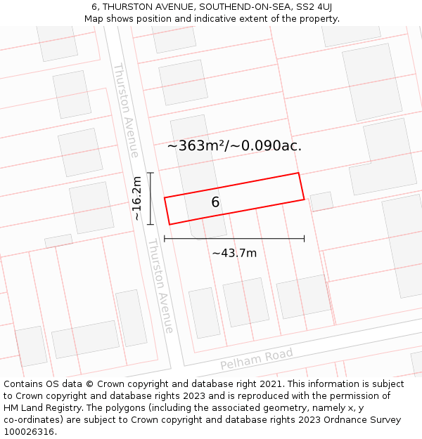 6, THURSTON AVENUE, SOUTHEND-ON-SEA, SS2 4UJ: Plot and title map