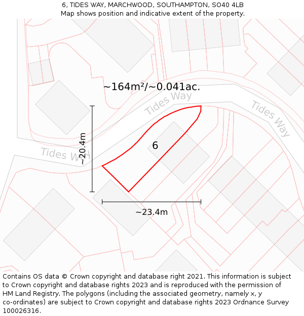 6, TIDES WAY, MARCHWOOD, SOUTHAMPTON, SO40 4LB: Plot and title map