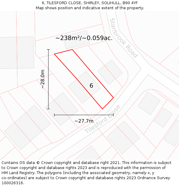 6, TILESFORD CLOSE, SHIRLEY, SOLIHULL, B90 4YF: Plot and title map