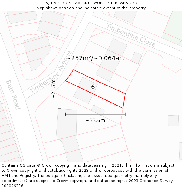 6, TIMBERDINE AVENUE, WORCESTER, WR5 2BD: Plot and title map