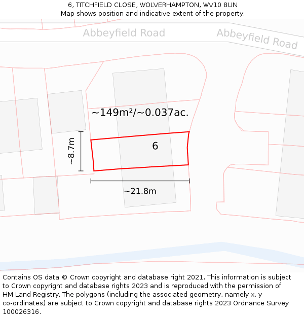 6, TITCHFIELD CLOSE, WOLVERHAMPTON, WV10 8UN: Plot and title map