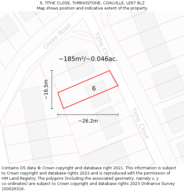 6, TITHE CLOSE, THRINGSTONE, COALVILLE, LE67 8LZ: Plot and title map