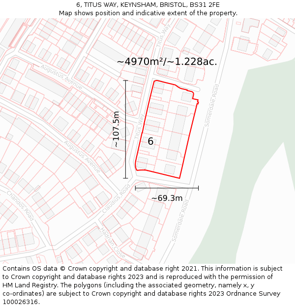 6, TITUS WAY, KEYNSHAM, BRISTOL, BS31 2FE: Plot and title map