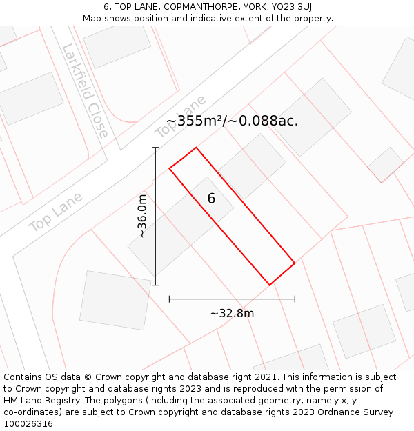 6, TOP LANE, COPMANTHORPE, YORK, YO23 3UJ: Plot and title map