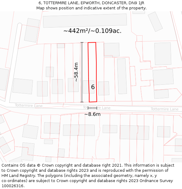 6, TOTTERMIRE LANE, EPWORTH, DONCASTER, DN9 1JR: Plot and title map