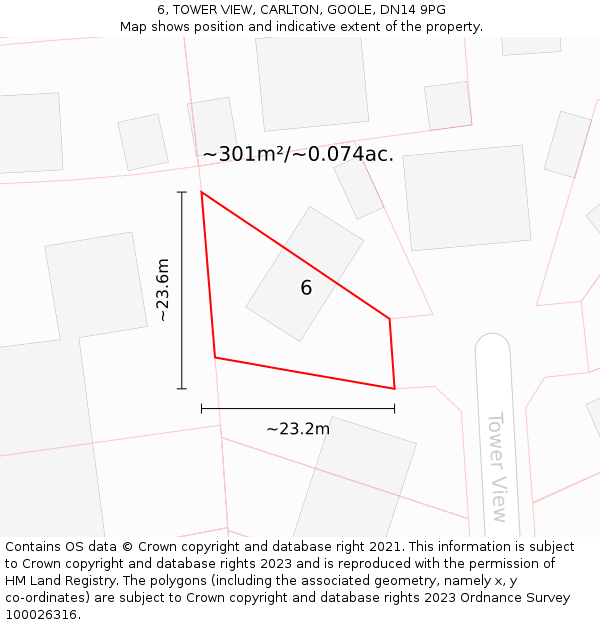 6, TOWER VIEW, CARLTON, GOOLE, DN14 9PG: Plot and title map