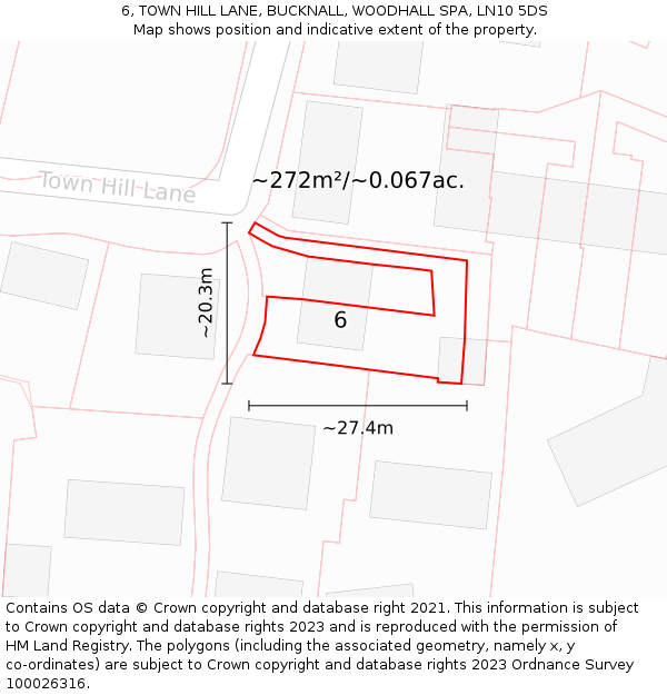 6, TOWN HILL LANE, BUCKNALL, WOODHALL SPA, LN10 5DS: Plot and title map
