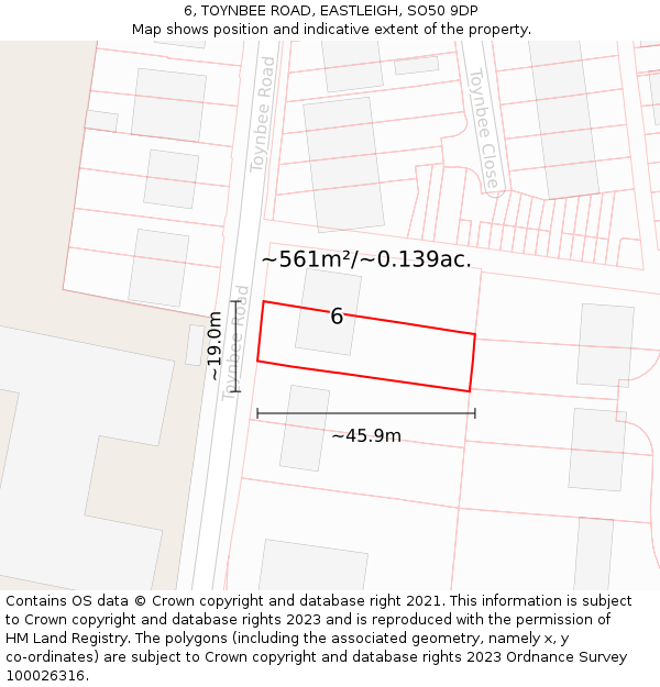 6, TOYNBEE ROAD, EASTLEIGH, SO50 9DP: Plot and title map