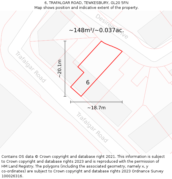 6, TRAFALGAR ROAD, TEWKESBURY, GL20 5FN: Plot and title map