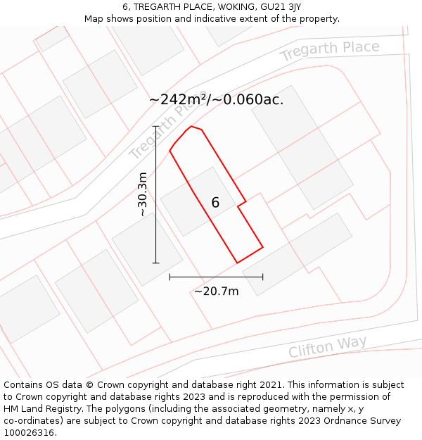 6, TREGARTH PLACE, WOKING, GU21 3JY: Plot and title map