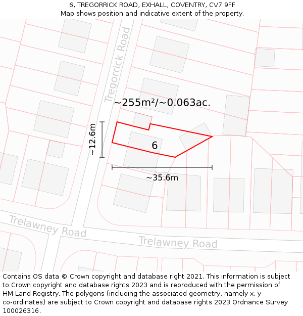 6, TREGORRICK ROAD, EXHALL, COVENTRY, CV7 9FF: Plot and title map