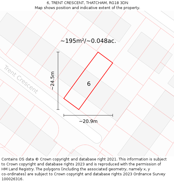 6, TRENT CRESCENT, THATCHAM, RG18 3DN: Plot and title map