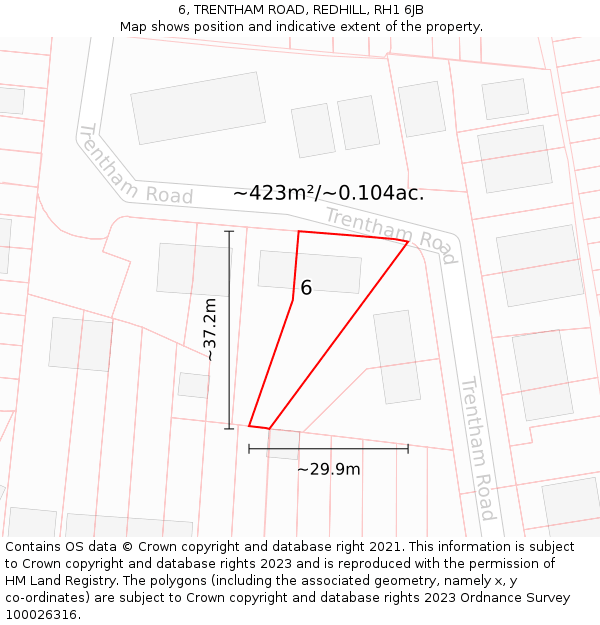 6, TRENTHAM ROAD, REDHILL, RH1 6JB: Plot and title map