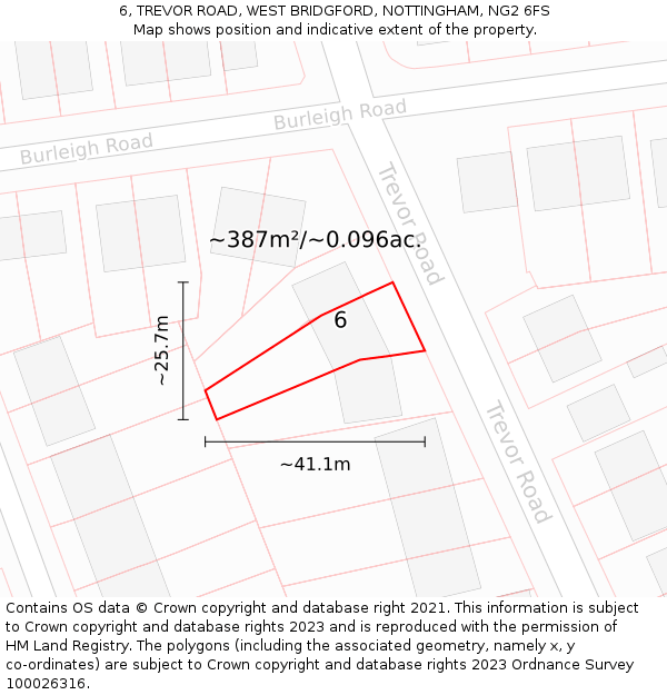 6, TREVOR ROAD, WEST BRIDGFORD, NOTTINGHAM, NG2 6FS: Plot and title map