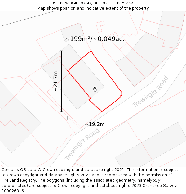 6, TREWIRGIE ROAD, REDRUTH, TR15 2SX: Plot and title map