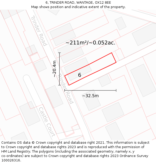 6, TRINDER ROAD, WANTAGE, OX12 8EE: Plot and title map