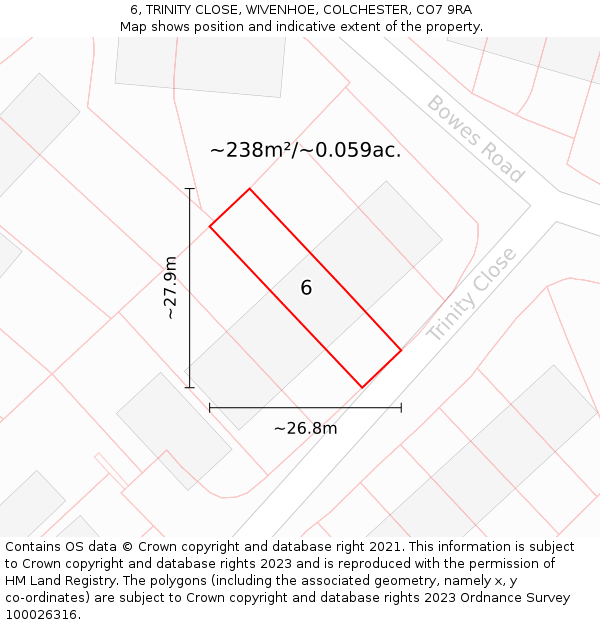 6, TRINITY CLOSE, WIVENHOE, COLCHESTER, CO7 9RA: Plot and title map