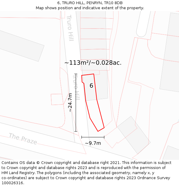 6, TRURO HILL, PENRYN, TR10 8DB: Plot and title map