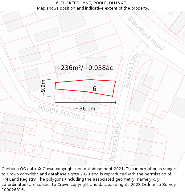 6, TUCKERS LANE, POOLE, BH15 4BU: Plot and title map