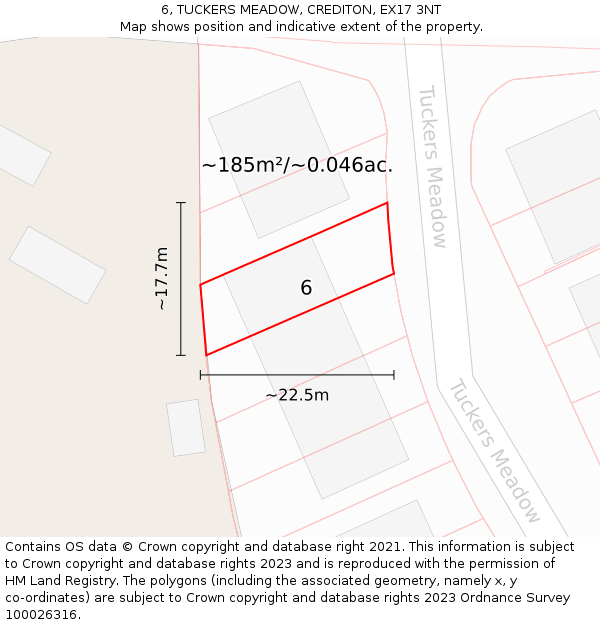 6, TUCKERS MEADOW, CREDITON, EX17 3NT: Plot and title map