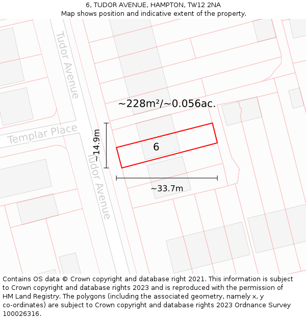 6, TUDOR AVENUE, HAMPTON, TW12 2NA: Plot and title map