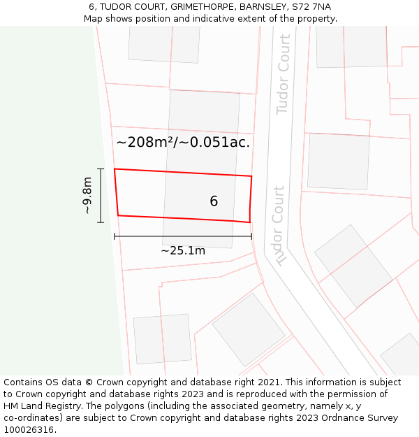 6, TUDOR COURT, GRIMETHORPE, BARNSLEY, S72 7NA: Plot and title map