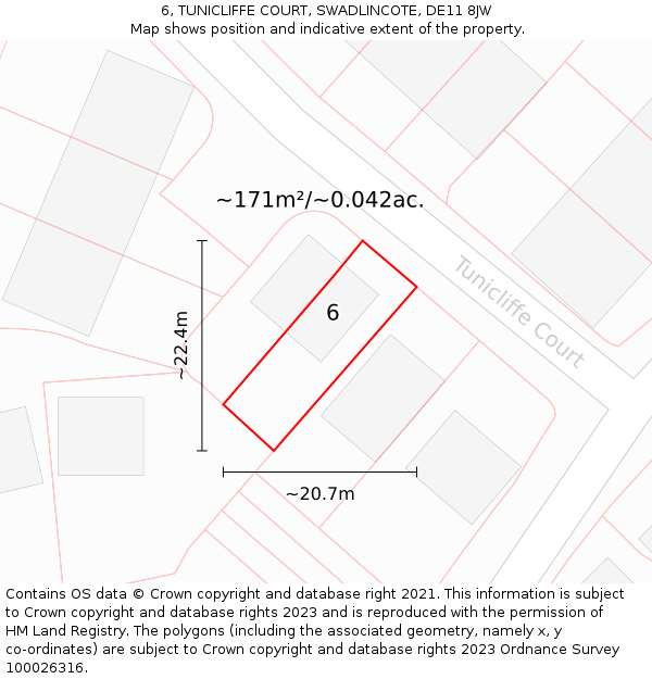 6, TUNICLIFFE COURT, SWADLINCOTE, DE11 8JW: Plot and title map