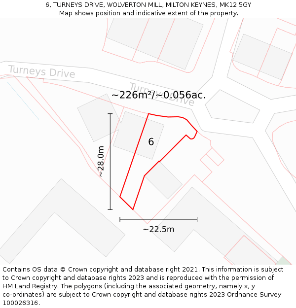 6, TURNEYS DRIVE, WOLVERTON MILL, MILTON KEYNES, MK12 5GY: Plot and title map