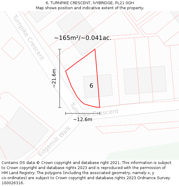 6, TURNPIKE CRESCENT, IVYBRIDGE, PL21 0GH: Plot and title map