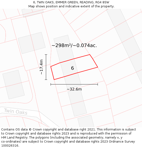 6, TWIN OAKS, EMMER GREEN, READING, RG4 8SW: Plot and title map