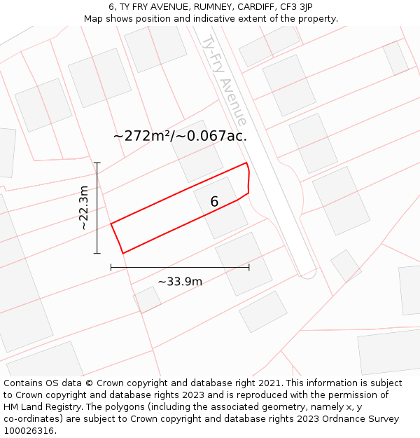 6, TY FRY AVENUE, RUMNEY, CARDIFF, CF3 3JP: Plot and title map