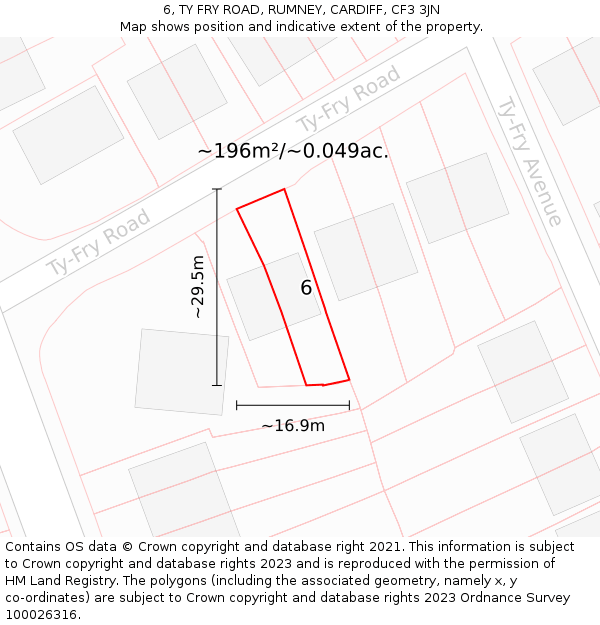 6, TY FRY ROAD, RUMNEY, CARDIFF, CF3 3JN: Plot and title map