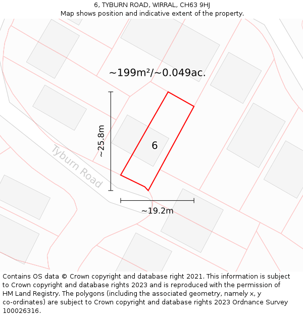 6, TYBURN ROAD, WIRRAL, CH63 9HJ: Plot and title map