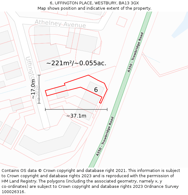 6, UFFINGTON PLACE, WESTBURY, BA13 3GX: Plot and title map