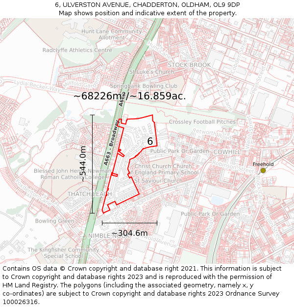 6, ULVERSTON AVENUE, CHADDERTON, OLDHAM, OL9 9DP: Plot and title map