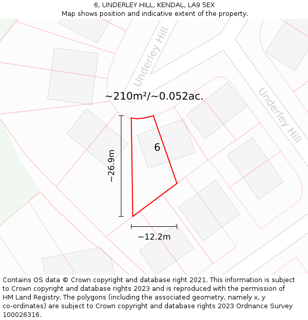 6, UNDERLEY HILL, KENDAL, LA9 5EX: Plot and title map