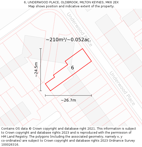 6, UNDERWOOD PLACE, OLDBROOK, MILTON KEYNES, MK6 2EX: Plot and title map