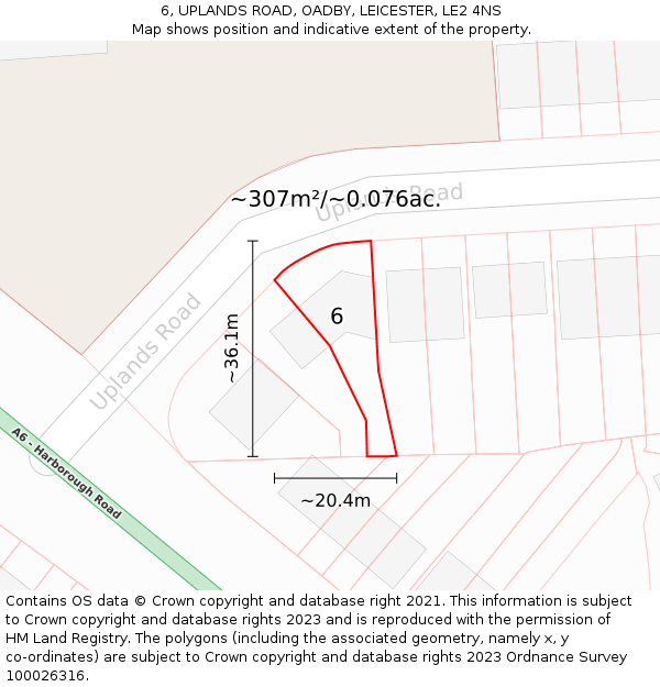 6, UPLANDS ROAD, OADBY, LEICESTER, LE2 4NS: Plot and title map