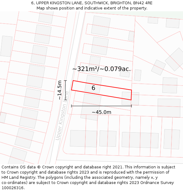 6, UPPER KINGSTON LANE, SOUTHWICK, BRIGHTON, BN42 4RE: Plot and title map