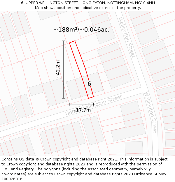 6, UPPER WELLINGTON STREET, LONG EATON, NOTTINGHAM, NG10 4NH: Plot and title map