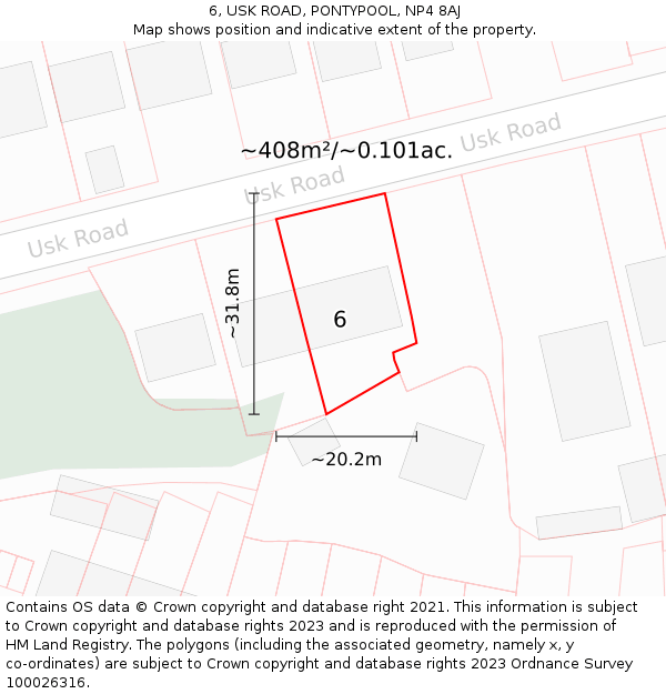 6, USK ROAD, PONTYPOOL, NP4 8AJ: Plot and title map